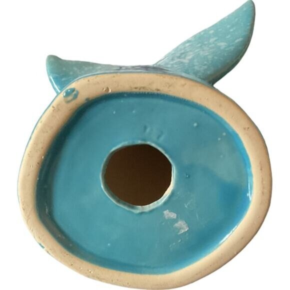 Ceramic Whale Tail Figurine Turquoise Blue Speckled 6 Inches Coastal Decor - Picture 4 of 7